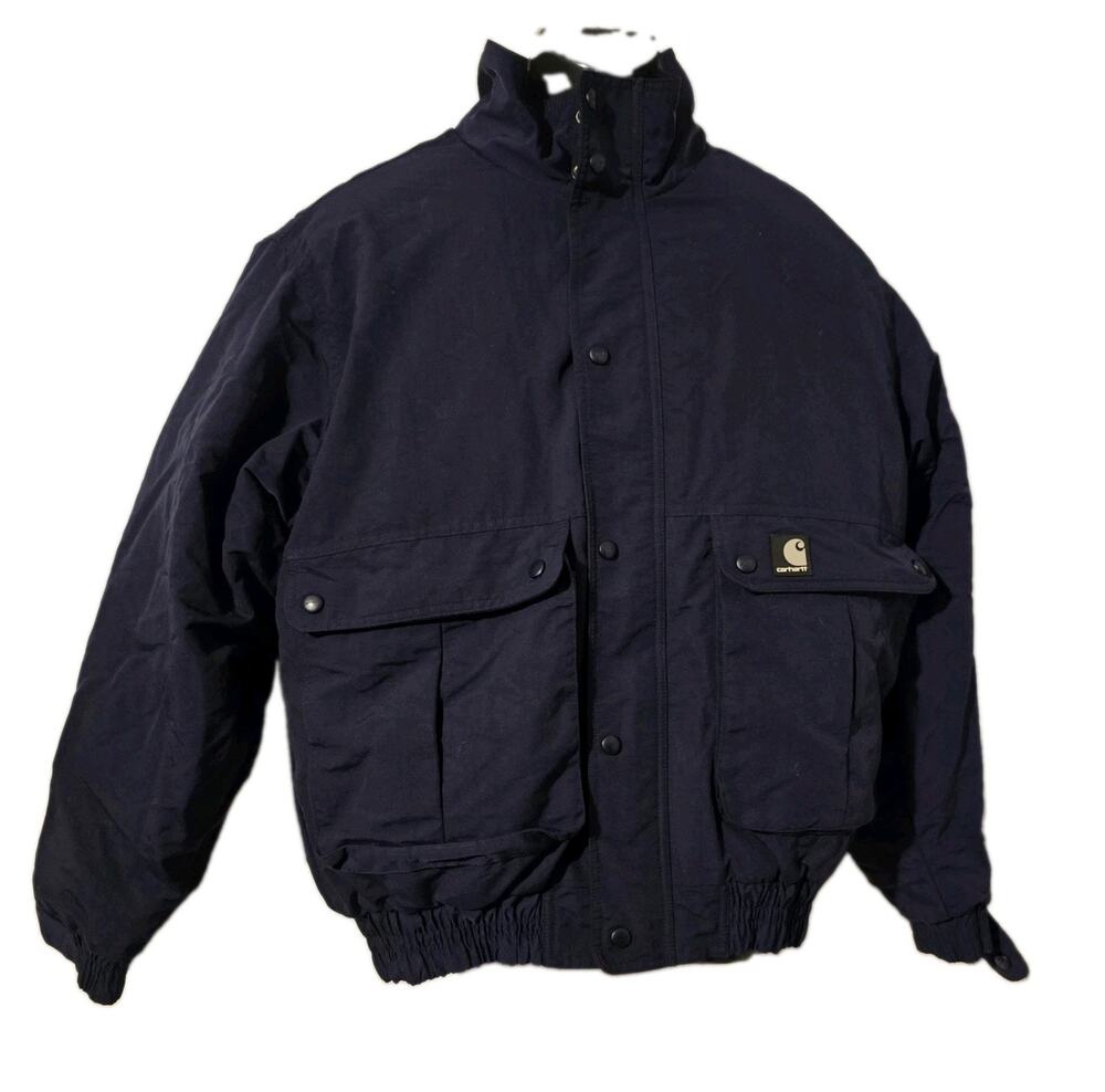 Vintage Carhartt J71NVY Workshield Blizzard Jacket Dark Blue Zip Up Quilted MED